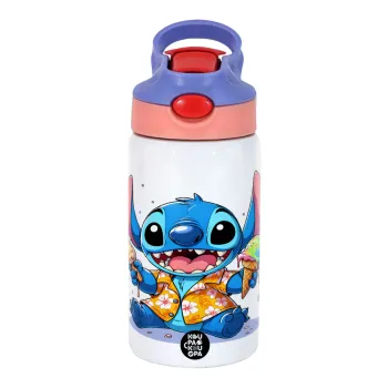 Stitch Ice cream, Παιδικό παγούρι θερμό, ανοξείδωτο, με καλαμάκι ασφαλείας, ροζ/μωβ (350ml)