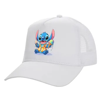 Stitch Ice cream, Καπέλο Ενηλίκων Structured Trucker, με Δίχτυ, ΛΕΥΚΟ (100% ΒΑΜΒΑΚΕΡΟ, ΕΝΗΛΙΚΩΝ, UNISEX, ONE SIZE)