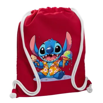 Stitch Ice cream, Τσάντα πλάτης πουγκί GYMBAG Κόκκινη, με τσέπη (40x48cm) & χονδρά κορδόνια