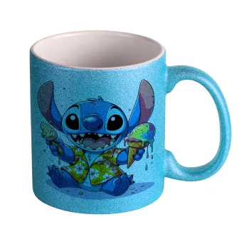Stitch Ice cream, Κούπα Σιέλ Glitter που γυαλίζει, κεραμική, 330ml
