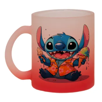 Stitch Ice cream, Κούπα γυάλινη δίχρωμη με βάση το κόκκινο ματ, 330ml