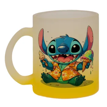 Stitch Ice cream, Κούπα γυάλινη δίχρωμη με βάση το κίτρινο ματ, 330ml