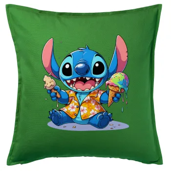 Stitch Ice cream, Μαξιλάρι καναπέ Πράσινο 100% βαμβάκι, περιέχεται το γέμισμα (50x50cm)