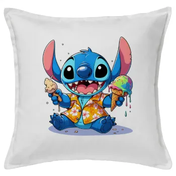 Stitch Ice cream, Μαξιλάρι καναπέ ΛΕΥΚΟ 100% βαμβάκι, περιέχεται το γέμισμα (50x50cm)