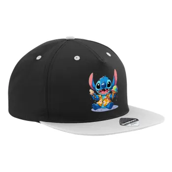 Stitch Ice cream, Καπέλο Ενηλίκων Flat Snapback Μαύρο/Γκρι, (100% ΒΑΜΒΑΚΕΡΟ TWILL, ΕΝΗΛΙΚΩΝ, UNISEX, ONE SIZE)