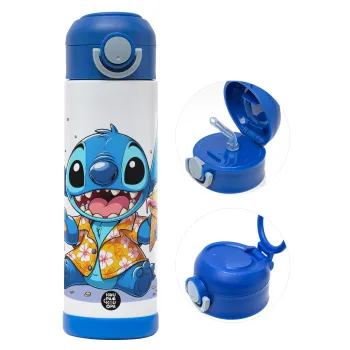 Stitch Ice cream, Παιδικό παγούρι θερμό, ανοξείδωτο, με καλαμάκι ασφαλείας, ΜΠΛΕ (500ml)