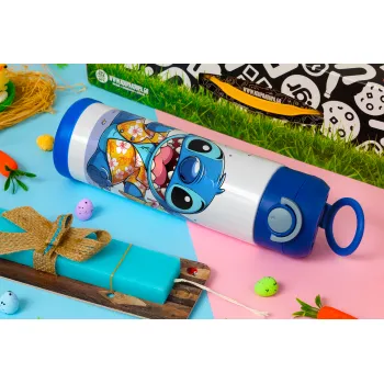 Stitch Ice cream, Πασχαλινή Λαμπάδα με Παιδικό παγούρι θερμό, ανοξείδωτο, με καλαμάκι ασφαλείας, ΜΠΛΕ (500ml)
