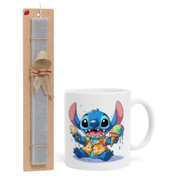 Stitch Ice cream, Easter Set, Ceramic Cup (330ml) & Easter aromatic flat candle (30cm) (GRAY)