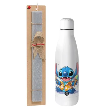 Stitch Ice cream, Πασχαλινή Λαμπάδα με μεταλλικό παγούρι θερμός ανοξείδωτο (500ml) & κερί αρωματικό πλακέ (30cm) (ΓΚΡΙ)