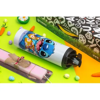 Stitch Ice cream, Easter candle,Travel Tumbler 2 Lids, with metal straw & cleaning brush & aromatic flat candle (30cm) (PINK)