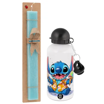 Stitch Ice cream, Πασχαλινή Λαμπάδα με παγούρι μεταλλικό αλουμινίου (500ml) & λαμπάδα αρωματική πλακέ (30cm) (ΤΙΡΚΟΥΑΖ)