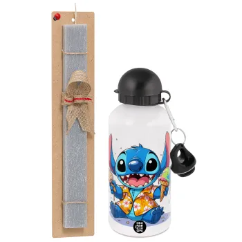 Stitch Ice cream, Πασχαλινή Λαμπάδα με παγούρι μεταλλικό  αλουμινίου (500ml) & κερί αρωματικό πλακέ (30cm) (ΓΚΡΙ)