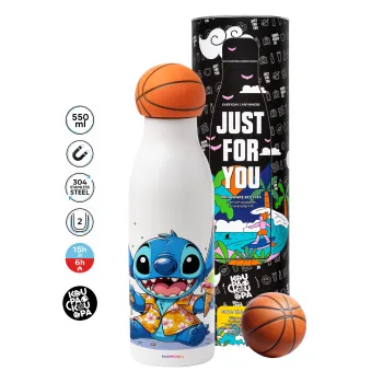 Stitch Ice cream, Μπάλα μπάσκετ μεταλλικό παγούρι θερμός, διπλού τοιχώματος, 550ml