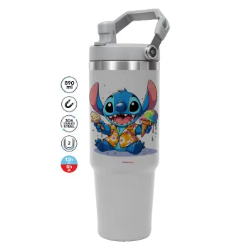 Stitch Ice cream, ΓΚΡΙ χρώματος Θερμός Ανοξείδωτο 890ml (30oz) με χερούλι