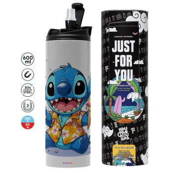 Stitch Ice cream, Tumbler ποτήρι θερμό ΓΚΡΙ από ανοξείδωτο ατσάλι 600ml