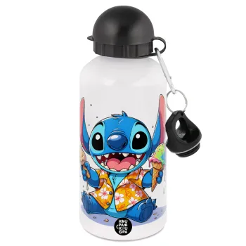 Stitch Ice cream, Metal water bottle, White, aluminum 500ml