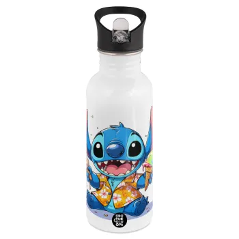 Stitch Ice cream, Παγούρι νερού Λευκό με καλαμάκι, ανοξείδωτο ατσάλι 600ml