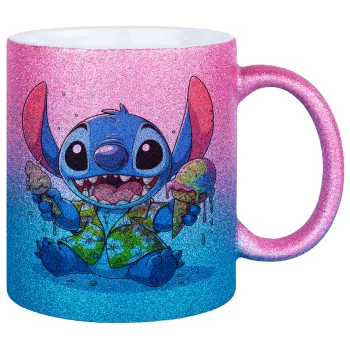 Stitch Ice cream, Κούπα Χρυσή/Μπλε Glitter, κεραμική, 330ml