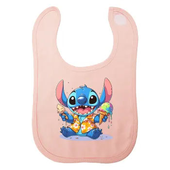 Stitch Ice cream, Σαλιάρα με Σκρατς ΡΟΖ 100% Organic Cotton (0-18 months)