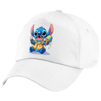 Stitch Ice cream, Καπέλο παιδικό Baseball, 100% Βαμβακερό Twill, Λευκό (ΒΑΜΒΑΚΕΡΟ, ΠΑΙΔΙΚΟ, UNISEX, ONE SIZE)