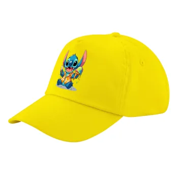 Stitch Ice cream, Child's Baseball Cap, 100% Cotton Twill, Yellow (COTTON, CHILD, UNISEX, ONE SIZE)