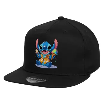 Stitch Ice cream, Children's Flat Snapback Hat, Black (100% COTTON, CHILD, UNISEX, ONE SIZE)