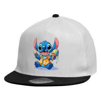 Stitch Ice cream, Child's Flat Snapback Hat, White (100% COTTON, CHILDREN'S, UNISEX, ONE SIZE)