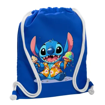 Stitch Ice cream, Τσάντα πλάτης πουγκί GYMBAG Μπλε, με τσέπη (40x48cm) & χονδρά κορδόνια