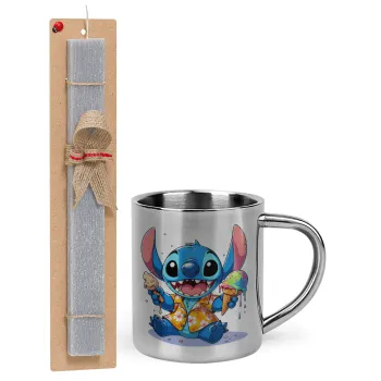 Stitch Ice cream, Πασχαλινή Λαμπάδα με μεταλλική κούπα θερμό (300ml) & κερί αρωματικό πλακέ (30cm) (ΓΚΡΙ)