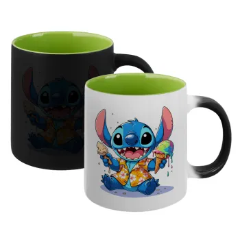 Stitch Ice cream, Κούπα Μαγική εσωτερικό πράσινο, κεραμική 330ml που αλλάζει χρώμα με το ζεστό ρόφημα