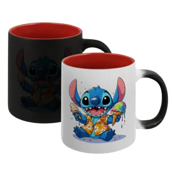 Stitch Ice cream, Κούπα Μαγική εσωτερικό κόκκινο, κεραμική, 330ml που αλλάζει χρώμα με το ζεστό ρόφημα