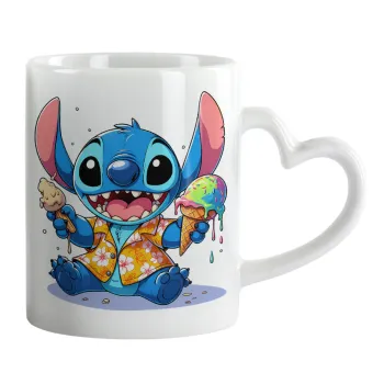 Stitch Ice cream, Κούπα καρδιά χερούλι λευκή, κεραμική, 330ml