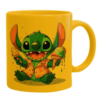 Stitch Ice cream, Κούπα, κεραμική κίτρινη, 330ml