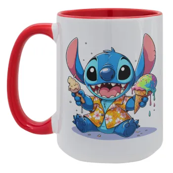 Stitch Ice cream, Κούπα Mega 15oz, κεραμική Κόκκινη, 450ml