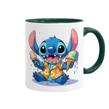 Stitch Ice cream, Κούπα χρωματιστή πράσινη, κεραμική, 330ml