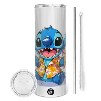 Stitch Ice cream, Tumbler ποτήρι θερμό από ανοξείδωτο ατσάλι 600ml, με μεταλλικό καλαμάκι & βούρτσα καθαρισμού