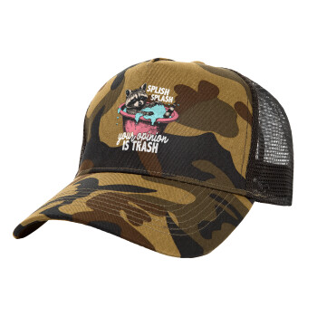 Splish splash your opinion is trash, Adult Structured Trucker Hat, with Mesh, (Camouflage) Army (100% COTTON, ADULT, UNISEX, ONE SIZE)