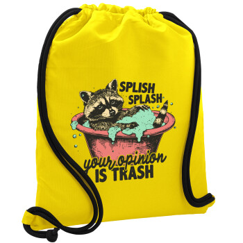 Splish splash your opinion is trash, Backpack pouch GYMBAG Yellow, with pocket (40x48cm) & thick cords