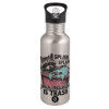 Water bottle Silver with straw, stainless steel 600ml