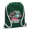 Τσάντα πλάτης πουγκί GYMBAG BOTTLE GREEN, με τσέπη (40x48cm) & χονδρά λευκά κορδόνια