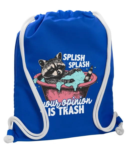 Splish splash your opinion is trash — Τσάντα πλάτης πουγκί GYMBAG Μπλε, με τσέπη (40x48cm) & χονδρά κορδόνια