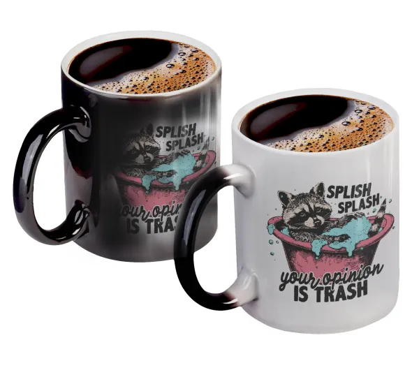Splish splash your opinion is trash — Color changing magic Mug, ceramic, 330ml when adding hot liquid inside, the black colour desappears (1 pcs)