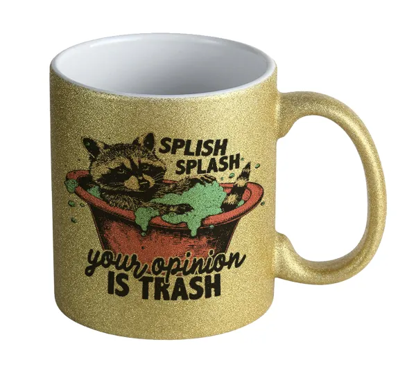 Splish splash your opinion is trash — Gold glitter mug that sparkles, ceramic, 330ml