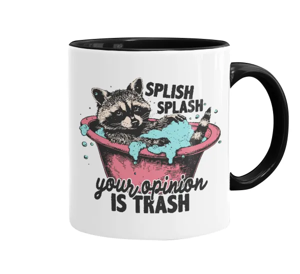 Splish splash your opinion is trash — Κούπα χρωματιστή μαύρη, κεραμική, 330ml