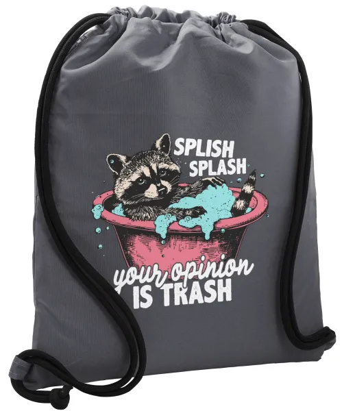 Splish splash your opinion is trash — Τσάντα πλάτης πουγκί GYMBAG ΓΚΡΙ, με τσέπη (40x48cm) & χονδρά κορδόνια