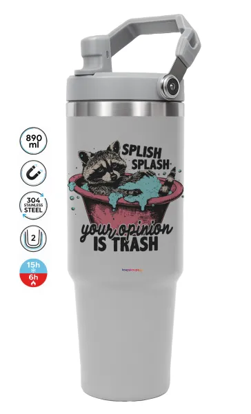 Splish splash your opinion is trash — GREY Travel Tumbler with Handle 890ml