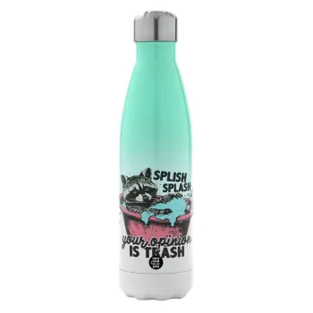 Splish splash your opinion is trash, Metal mug thermos Green/White (Stainless steel), double wall, 500ml