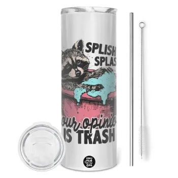 Splish splash your opinion is trash, Tumbler ποτήρι θερμό από ανοξείδωτο ατσάλι 600ml, με μεταλλικό καλαμάκι & βούρτσα καθαρισμού