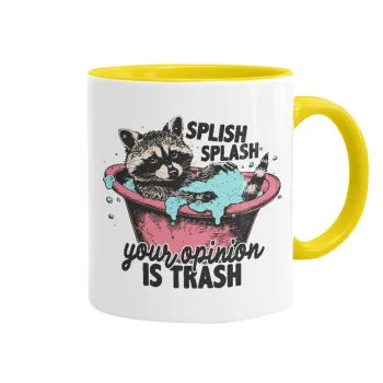 Splish splash your opinion is trash, Κούπα χρωματιστή κίτρινη, κεραμική, 330ml
