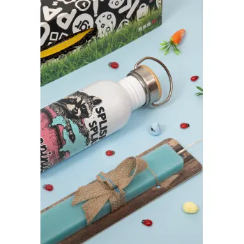 Splish splash your opinion is trash, Πασχαλινή Λαμπάδα με παγούρι μεταλλικό (620ml, stainless steel) & κερί αρωματικό πλακέ (30cm) (ΤΙΡΚΟΥΑΖ)